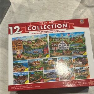 Folk Art Puzzle Collection - 12 Pack with Colorful Scenes